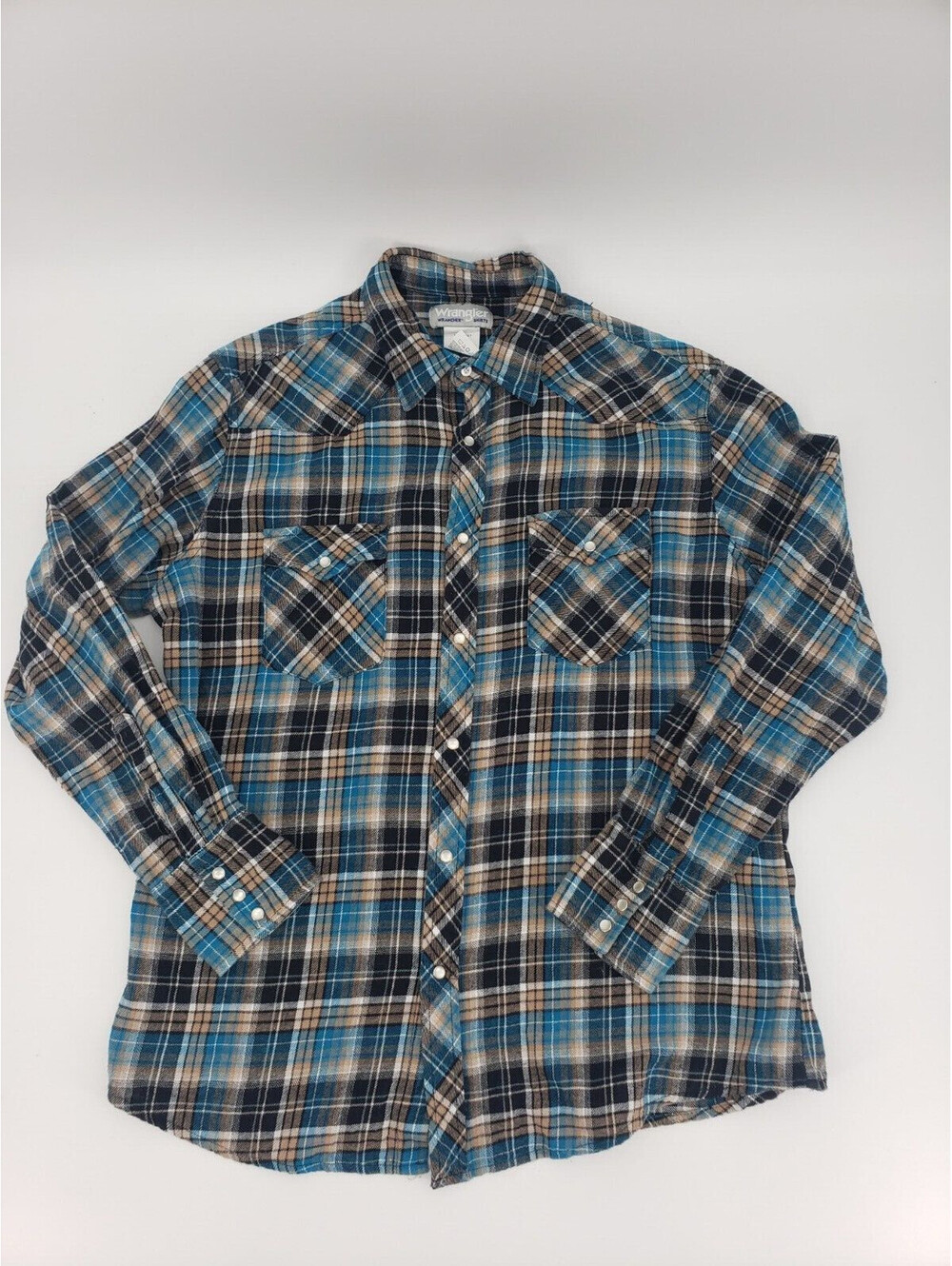 Wrangler Wrancher Western Shirt Men's L Flannel Pearl Snaps Plaid Long Sleeve